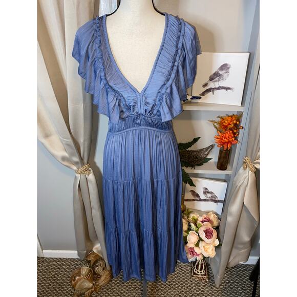 Joie NWT $128 size Medium Stunning Elegant Slate Blue Maxi Dress Tie Back - Picture 2 of 12